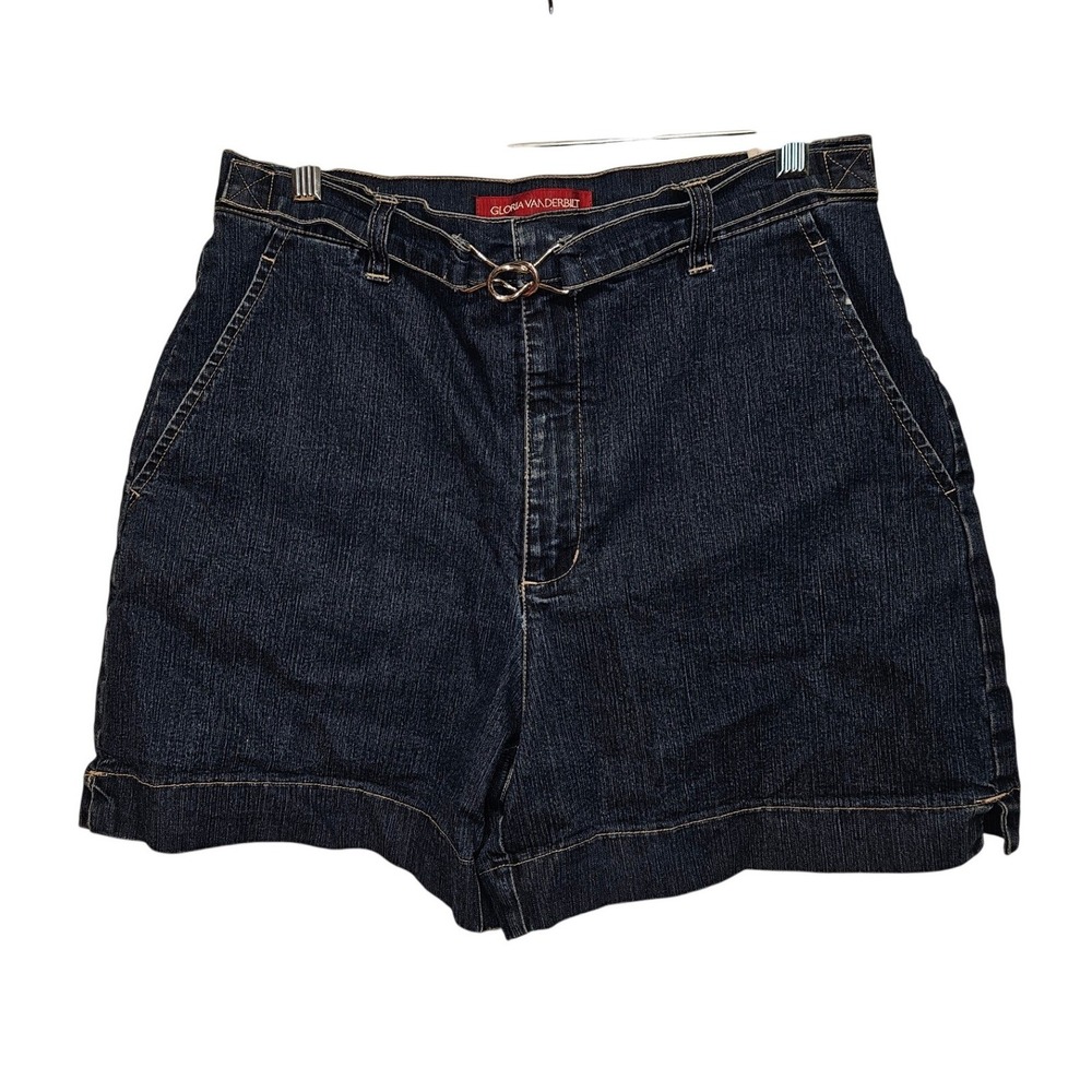 Gloria Vanderbilt Womens Dark Wash Denim Shorts Metal Ring Detail Size 10 Blue